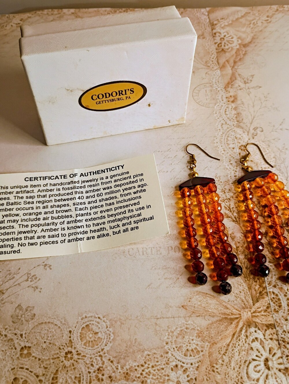 Certified Vintage Baltic Amber Multi-Strand Earrings with Original Box & COA